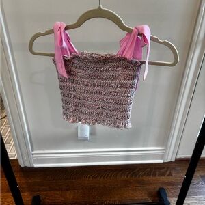 Katie J NYC Pink Ribbon Smocked Crop Top